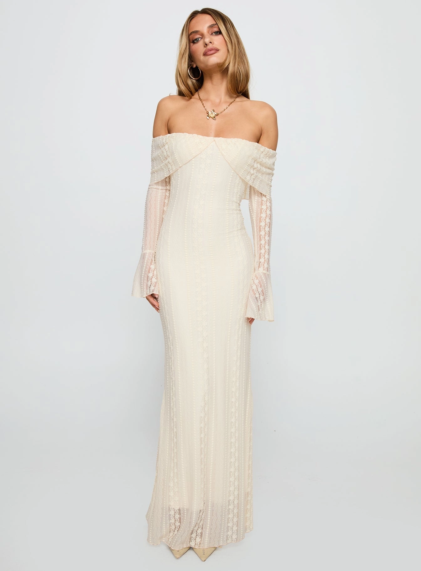 All Inclusive Timeless slip dress Perdita Long Sleeve Lace Maxi Dress Cream