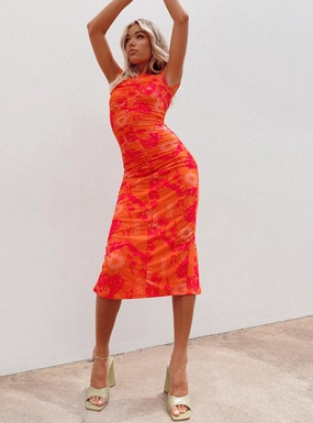 Stella Midi Dress Orange Multi Thermal-Lined Weekend Casual