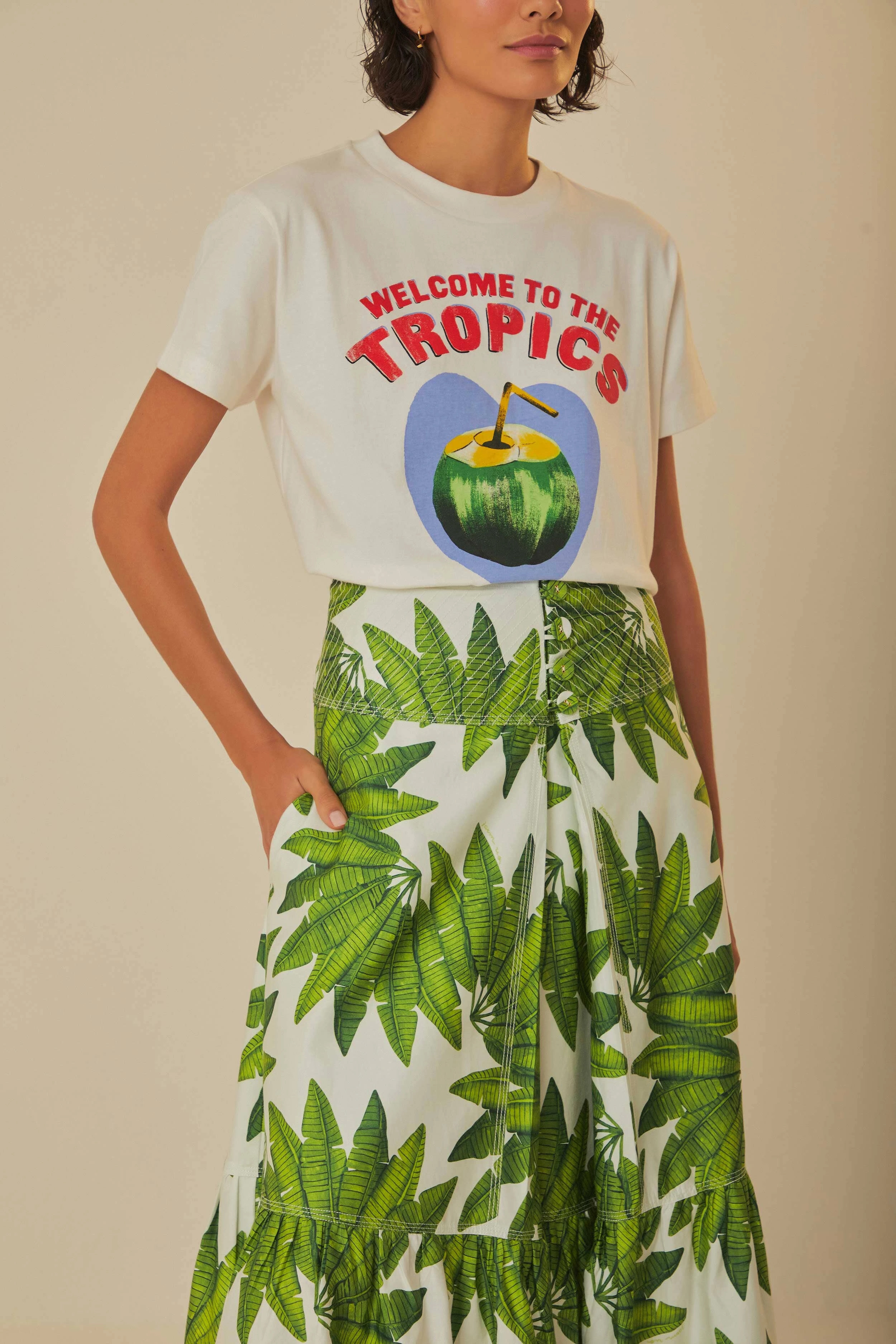 Off-White Palm Fan Organic Cotton Maxi Skirt Fresh Fit