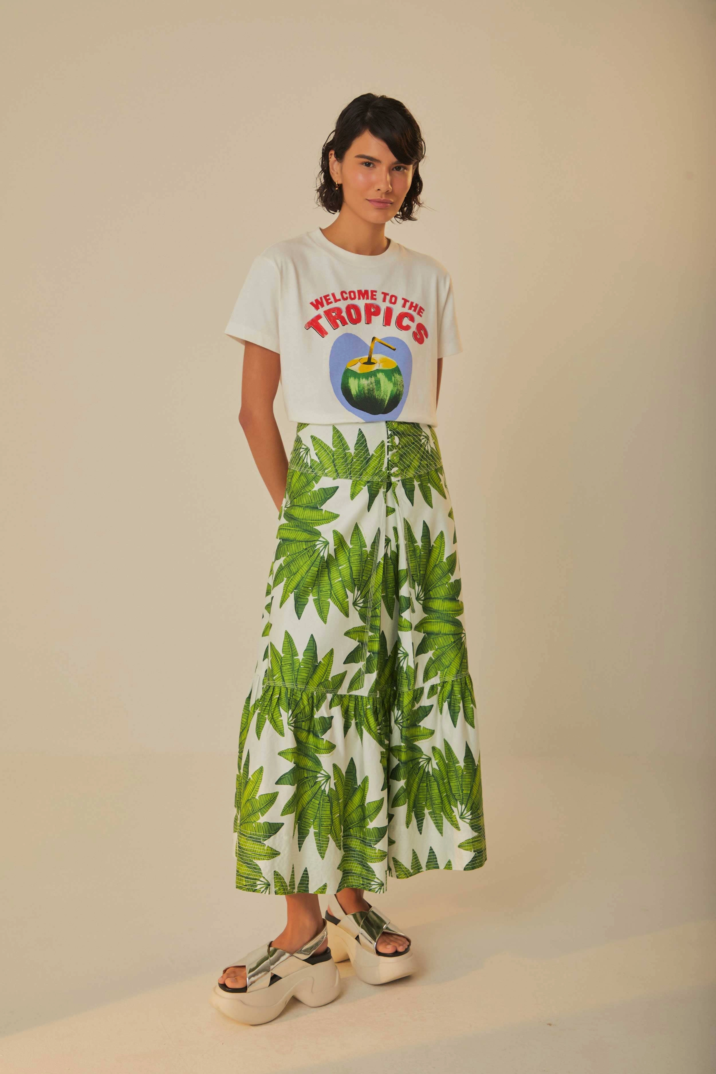 Off-White Palm Fan Organic Cotton Maxi Skirt Fashion Detail