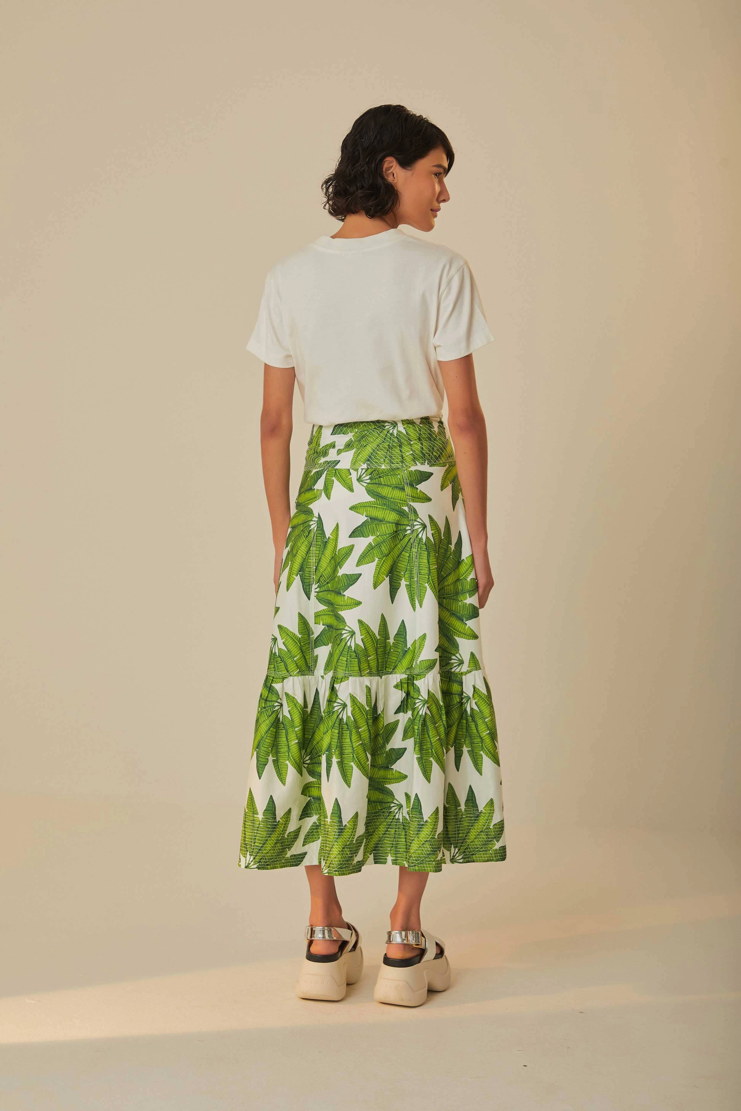 Off-White Palm Fan Organic Cotton Maxi Skirt Striped Design