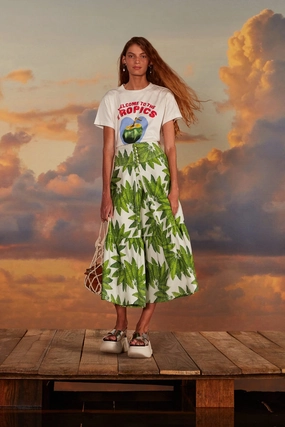 Chafe Resistant Off-White Palm Fan Organic Cotton Maxi Skirt