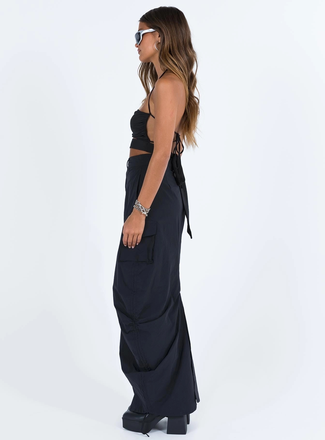 Adjustable Ties Baird Cargo Maxi Skirt Black