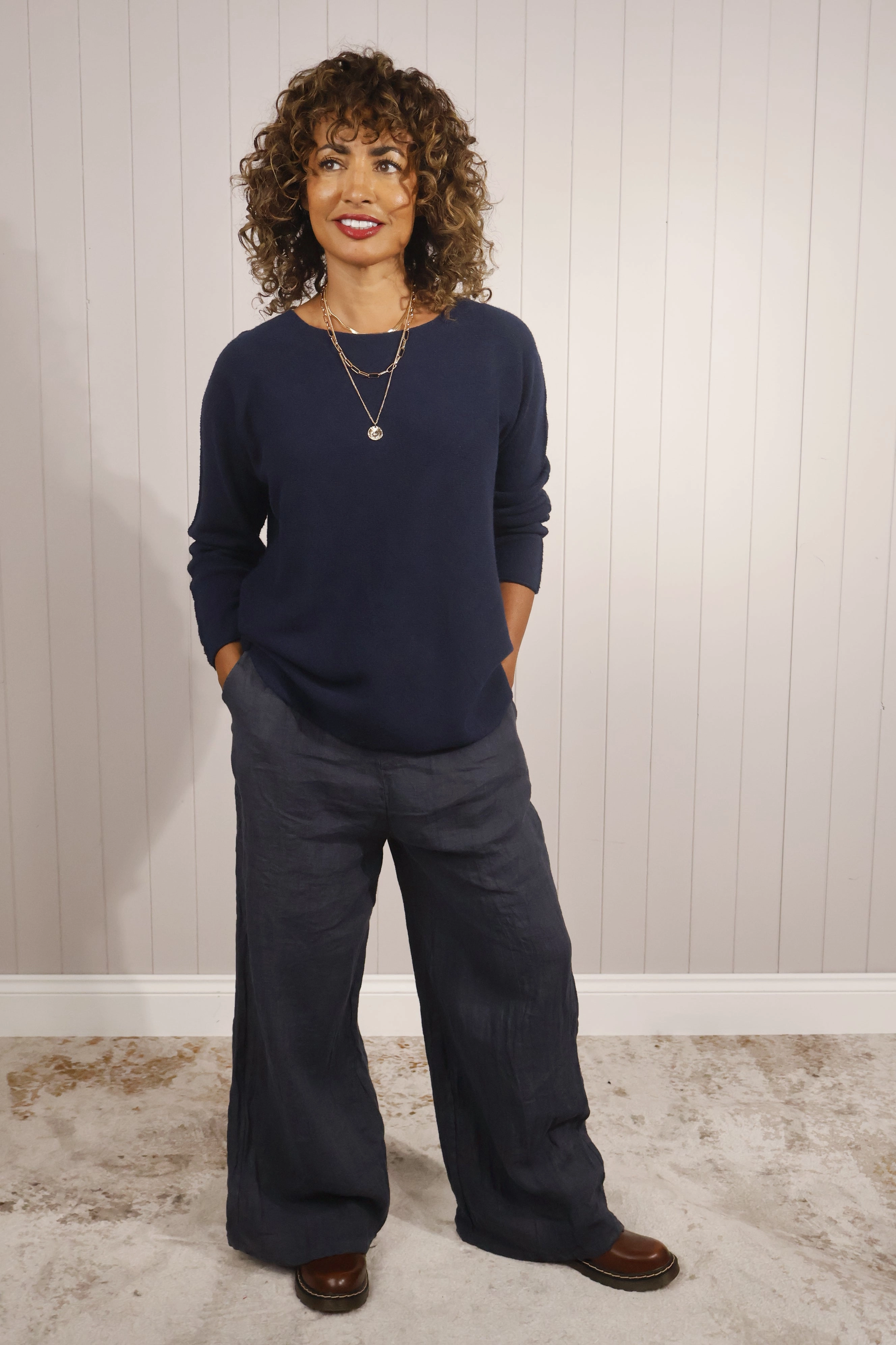 tech fabric Liora Linen Trousers Navy