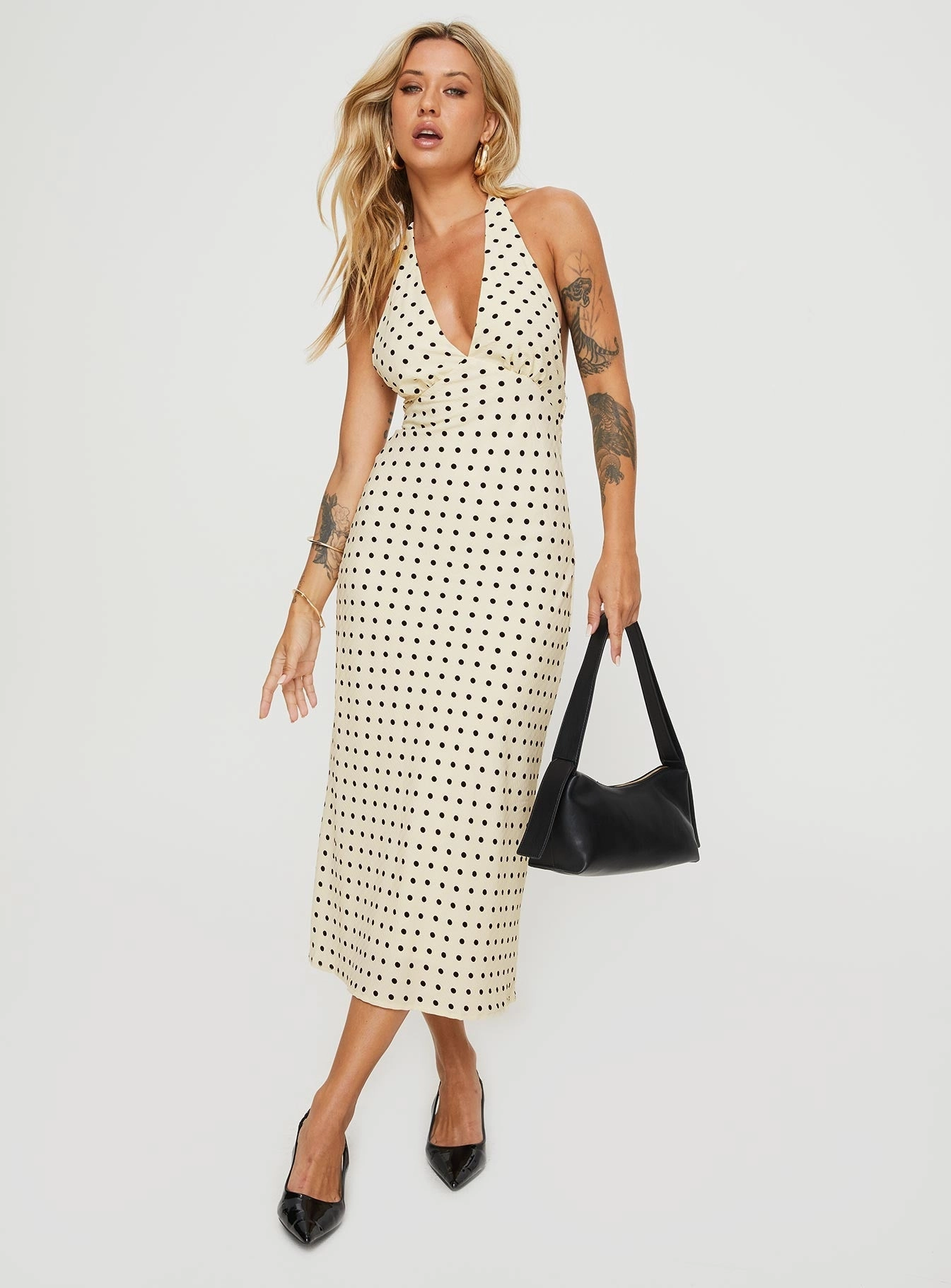 Bright Feel Kimbelle Halter Maxi Dress Cream / Polka Dot