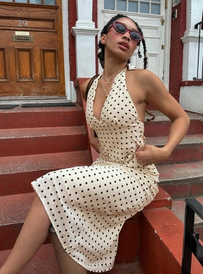 Subtle Detail Underwire-Support Kimbelle Halter Maxi Dress Cream / Polka Dot
