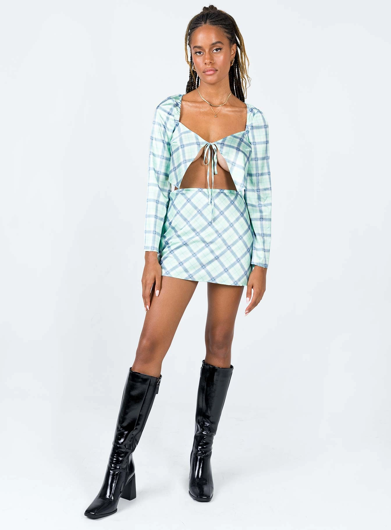 Travel Influence Sheena Set Green Check