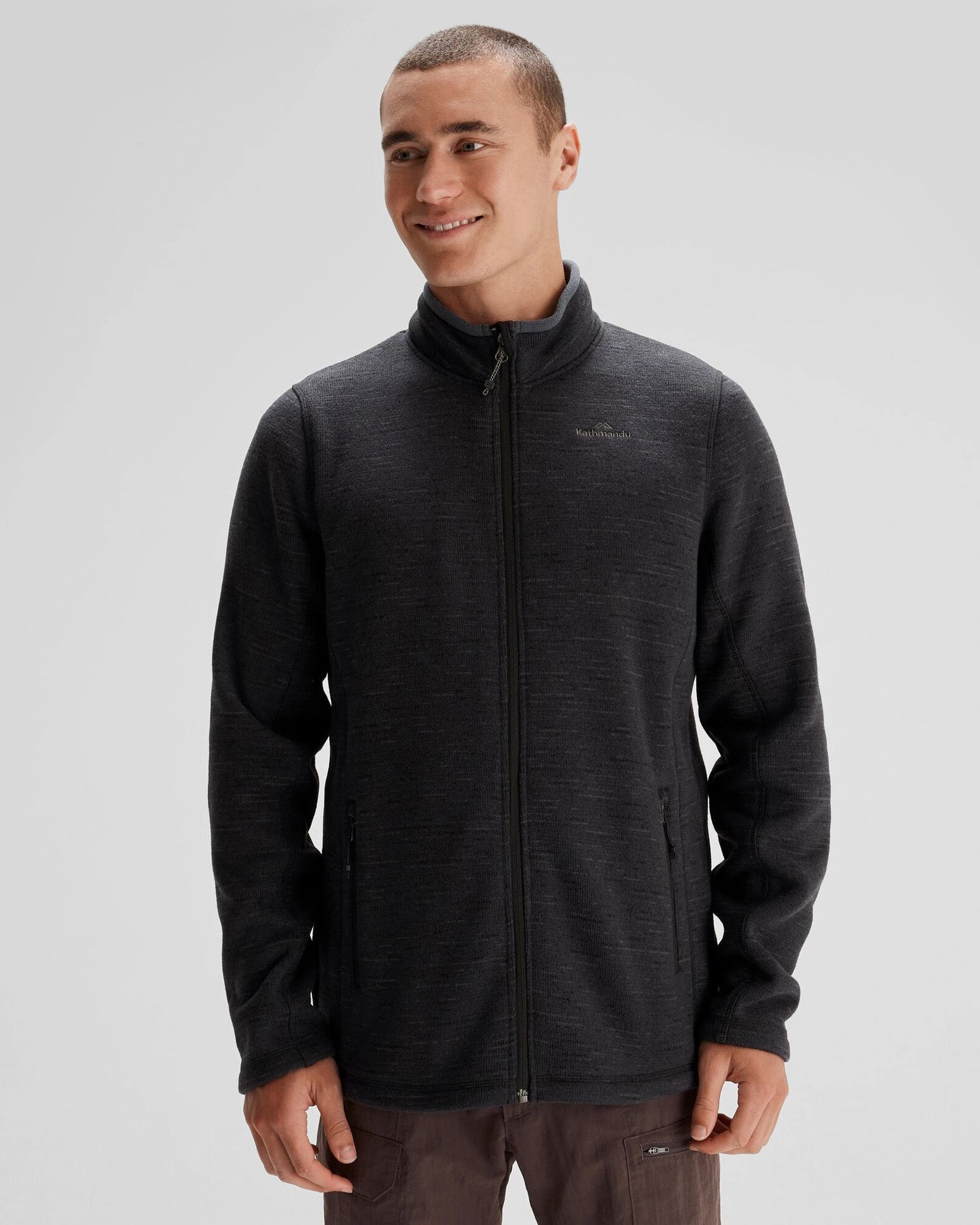 Men's Aikman Fleece Jacket - Black Marle Soft Weather Wear Glove Compatible Cuffs