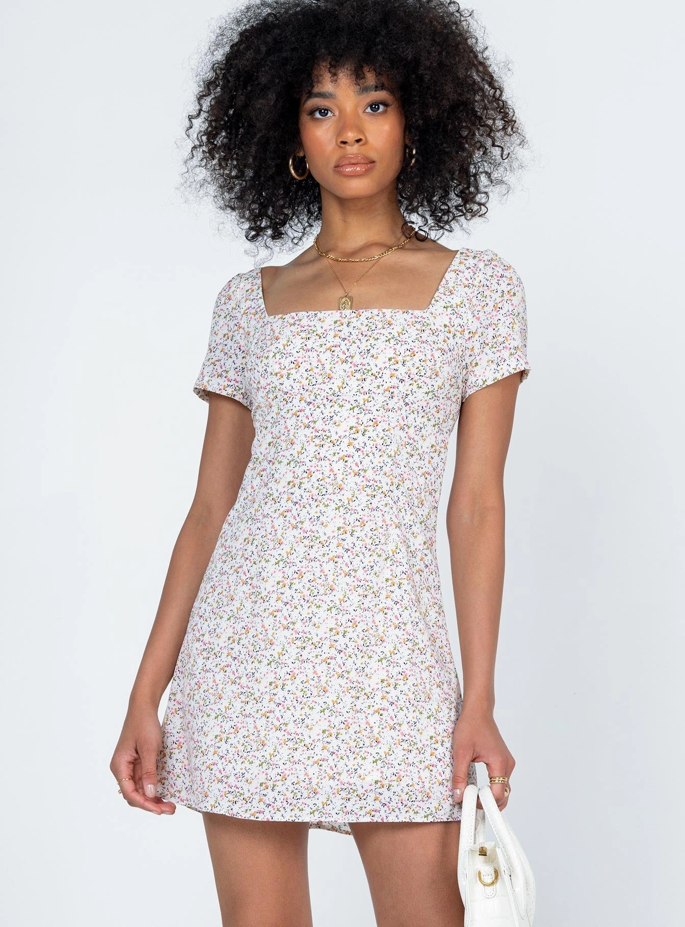 Hastings Mini Dress White Floral Coffee Break Feminine Style