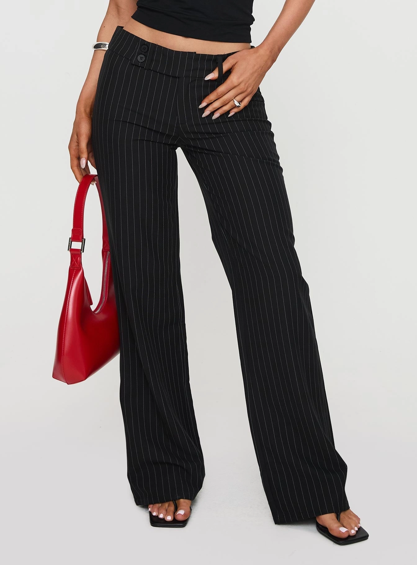 Zip Pocket Fashion Staple Socialista Pinstripe Pant Black