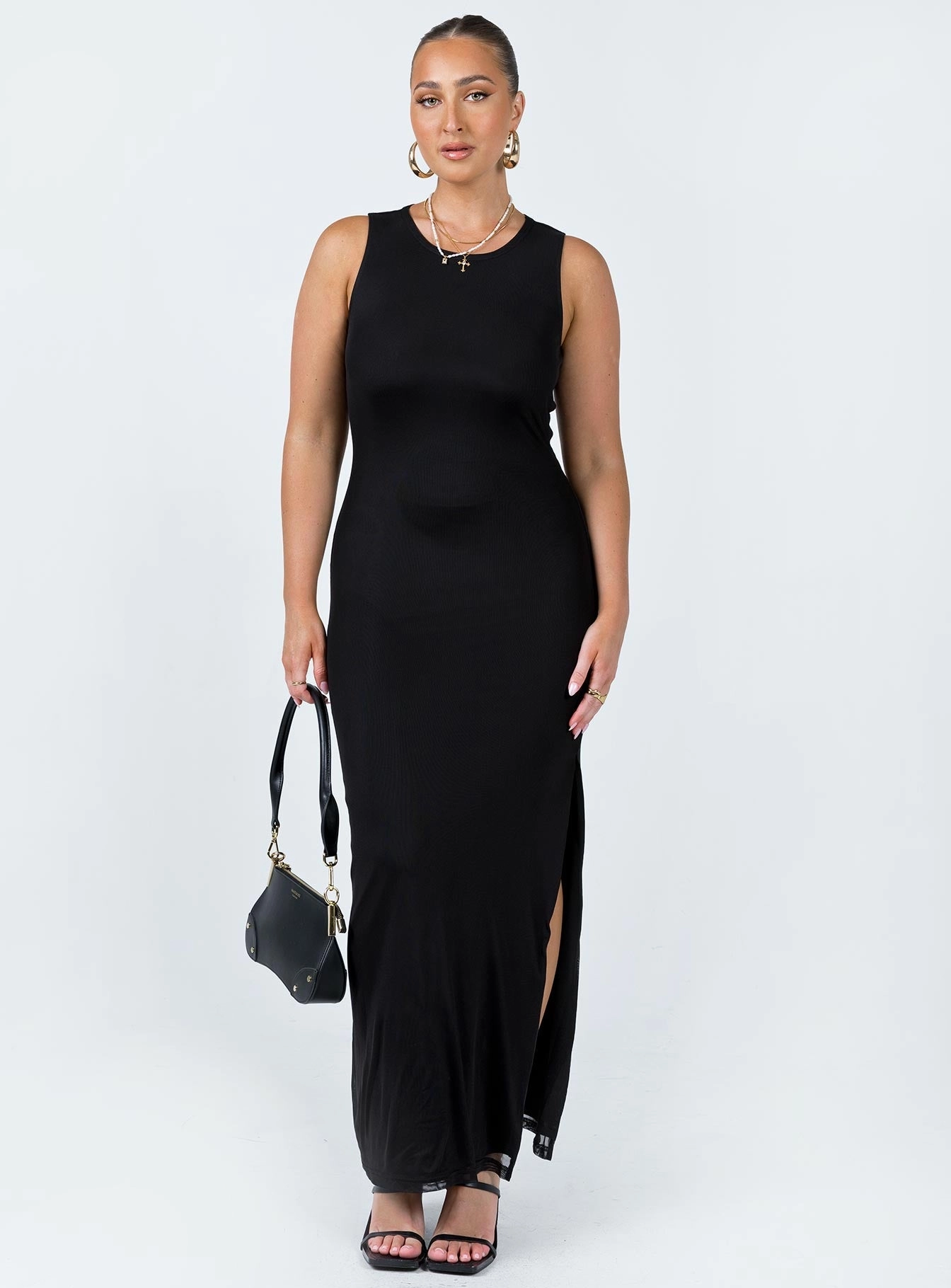 Brenly Mesh Maxi Dress Black Balanced Lines Timeless-Classic
