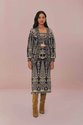 Soft Mood Navy Blue Ainika Tropical Splendor Knit Midi Skirt