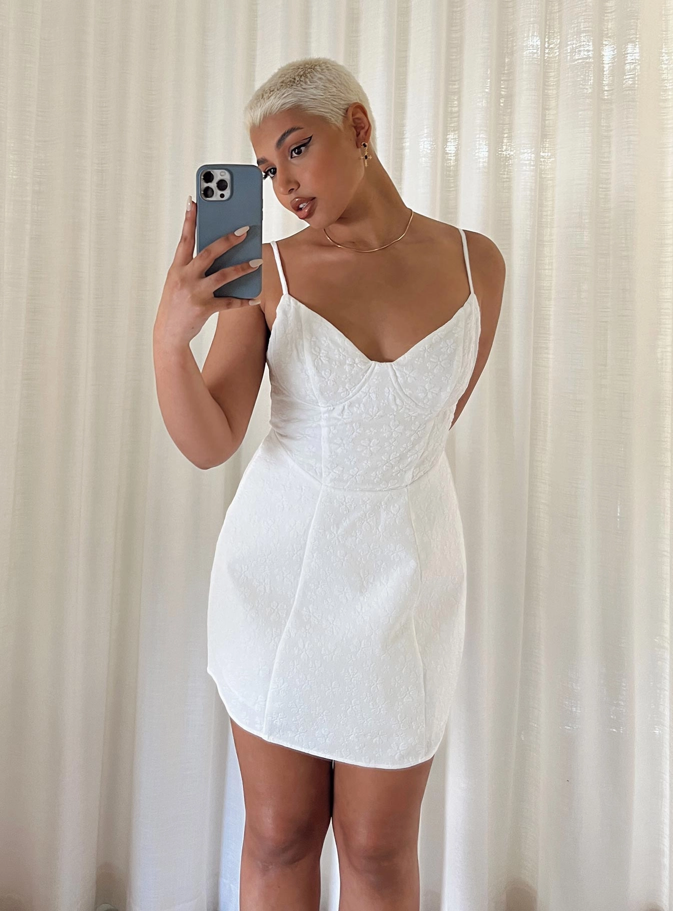 Zora Mini Dress White Effortless Comfort Crinkle Effect