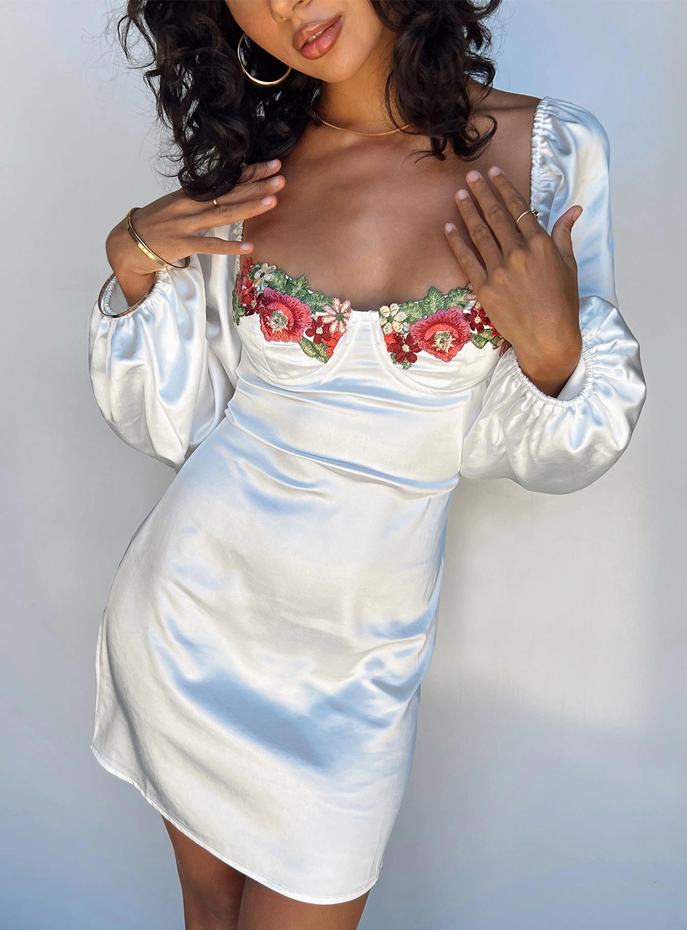 Kenzie Long Sleeve Mini Dress White Date night Evening Tone