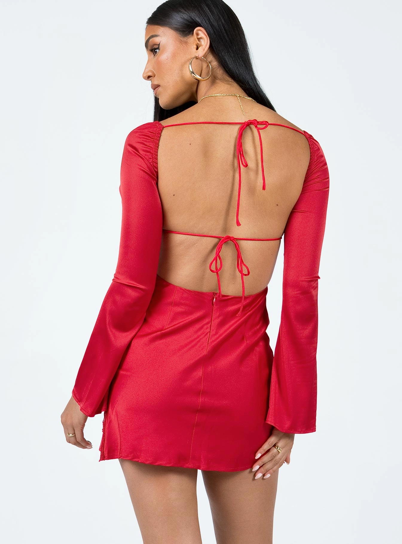 Beresford Long Sleeve Mini Dress Red Premium Material Relaxed Finish