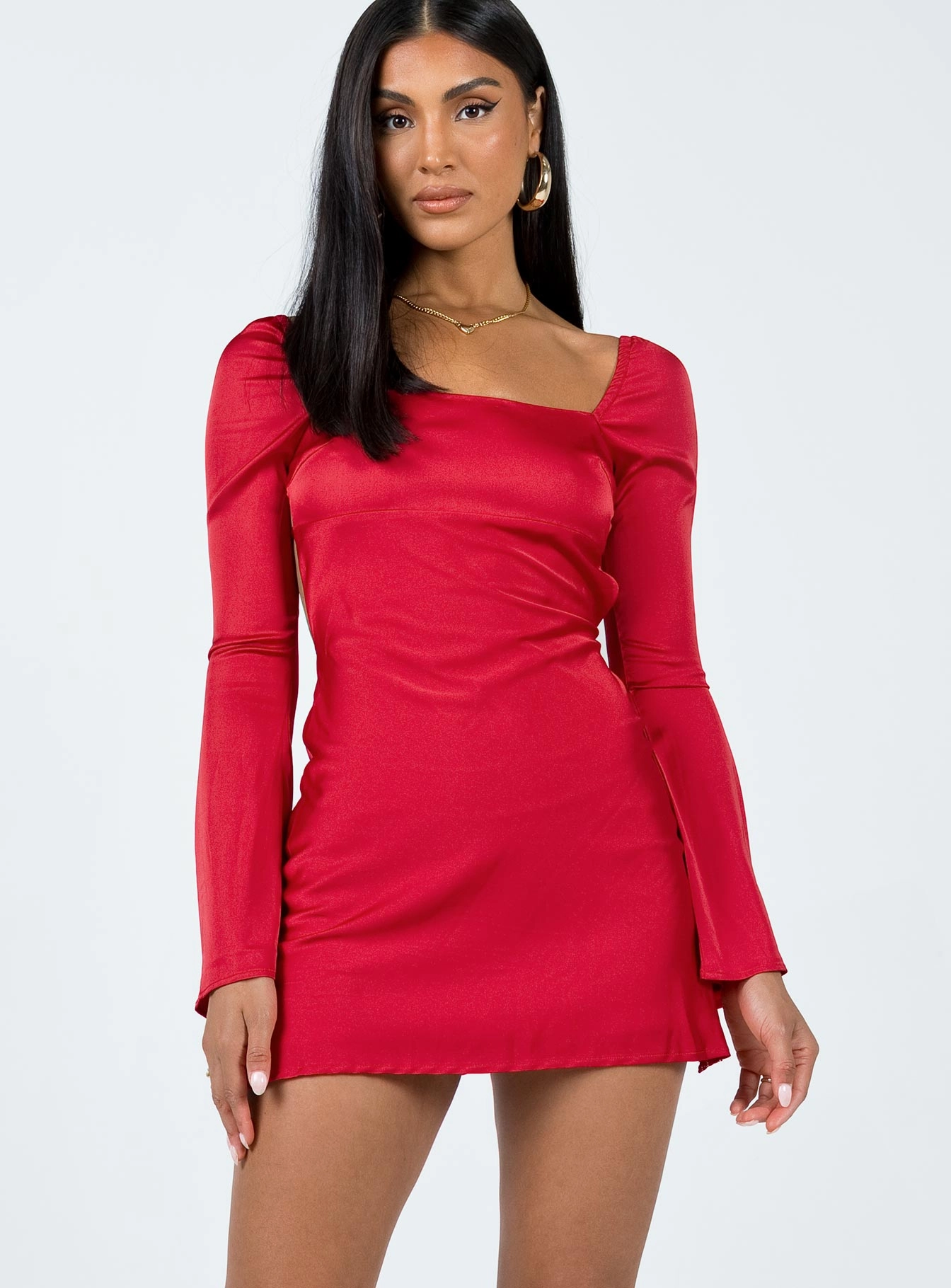 Beresford Long Sleeve Mini Dress Red Modern Silhouette Casual Comfort Wear