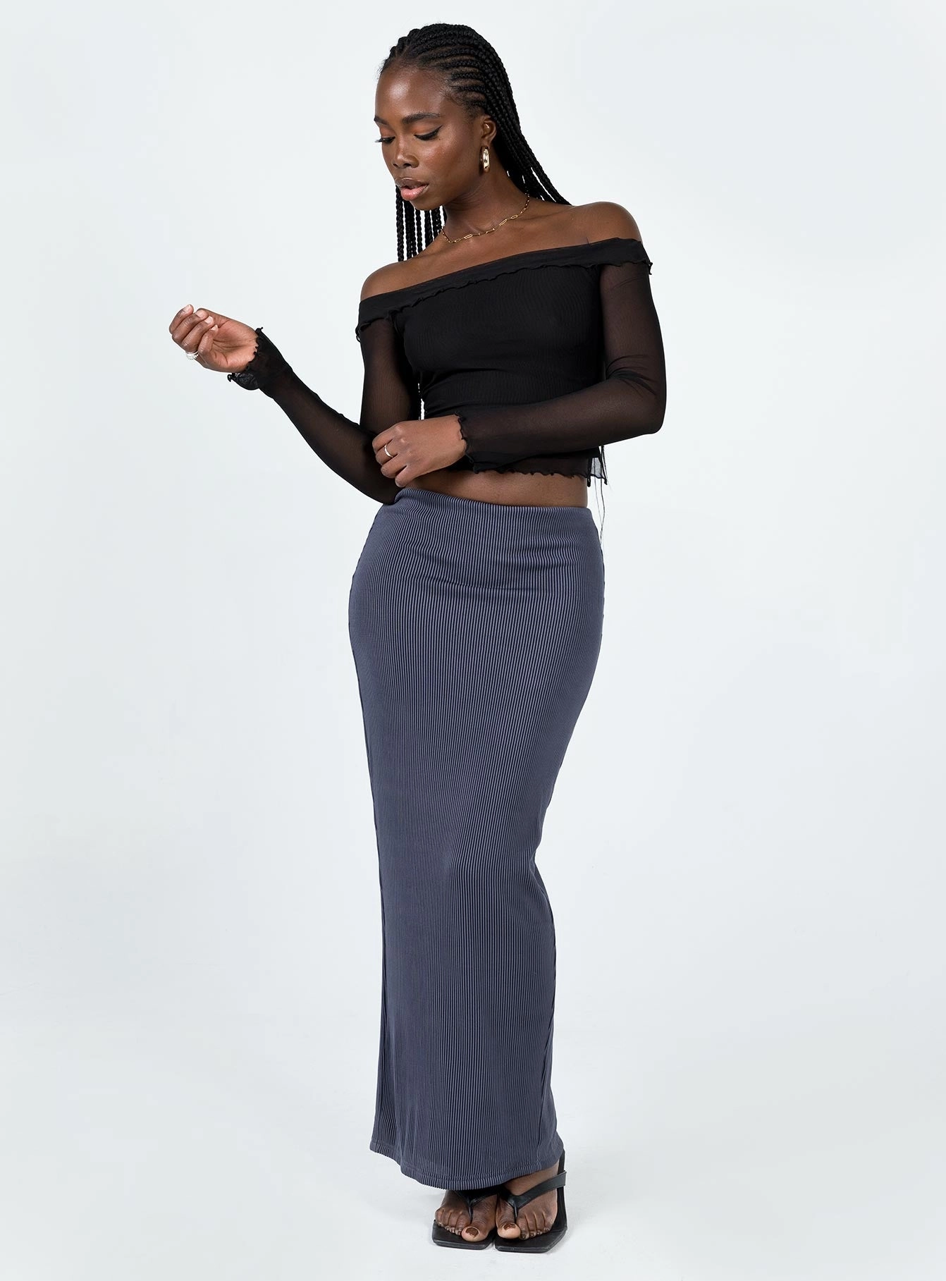 Salte Maxi Skirt Slate Stretch Waist
