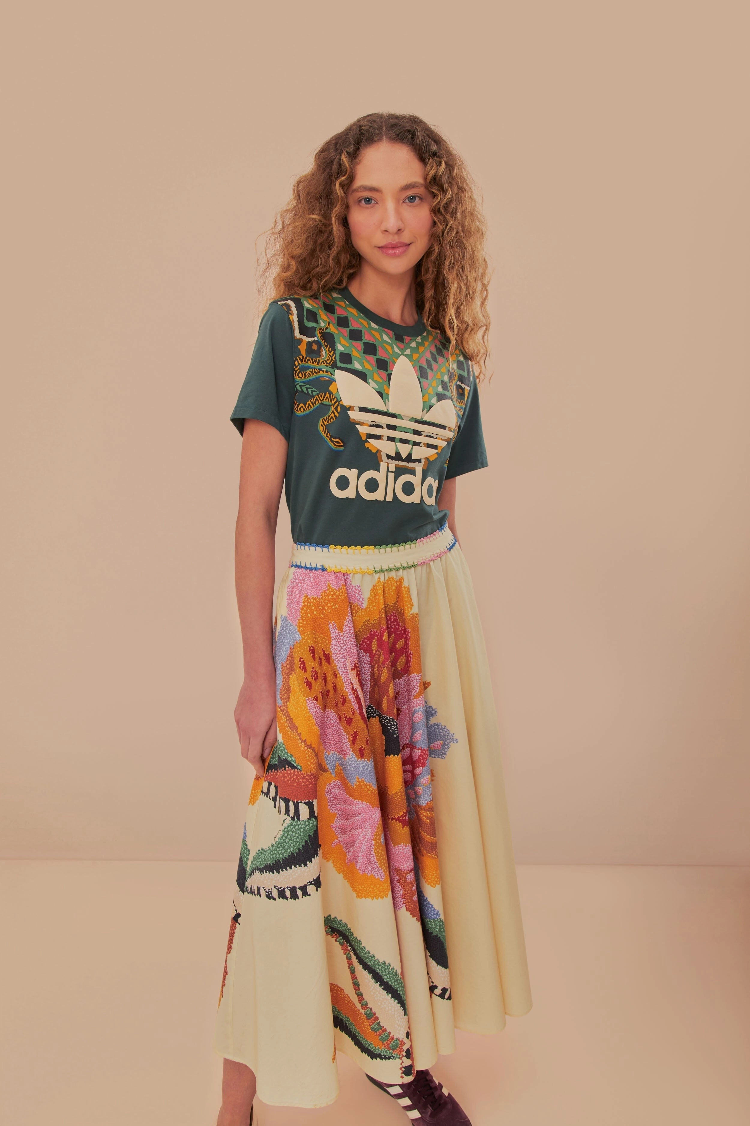 Beige Lucy Floral Maxi Skirt Layered Design