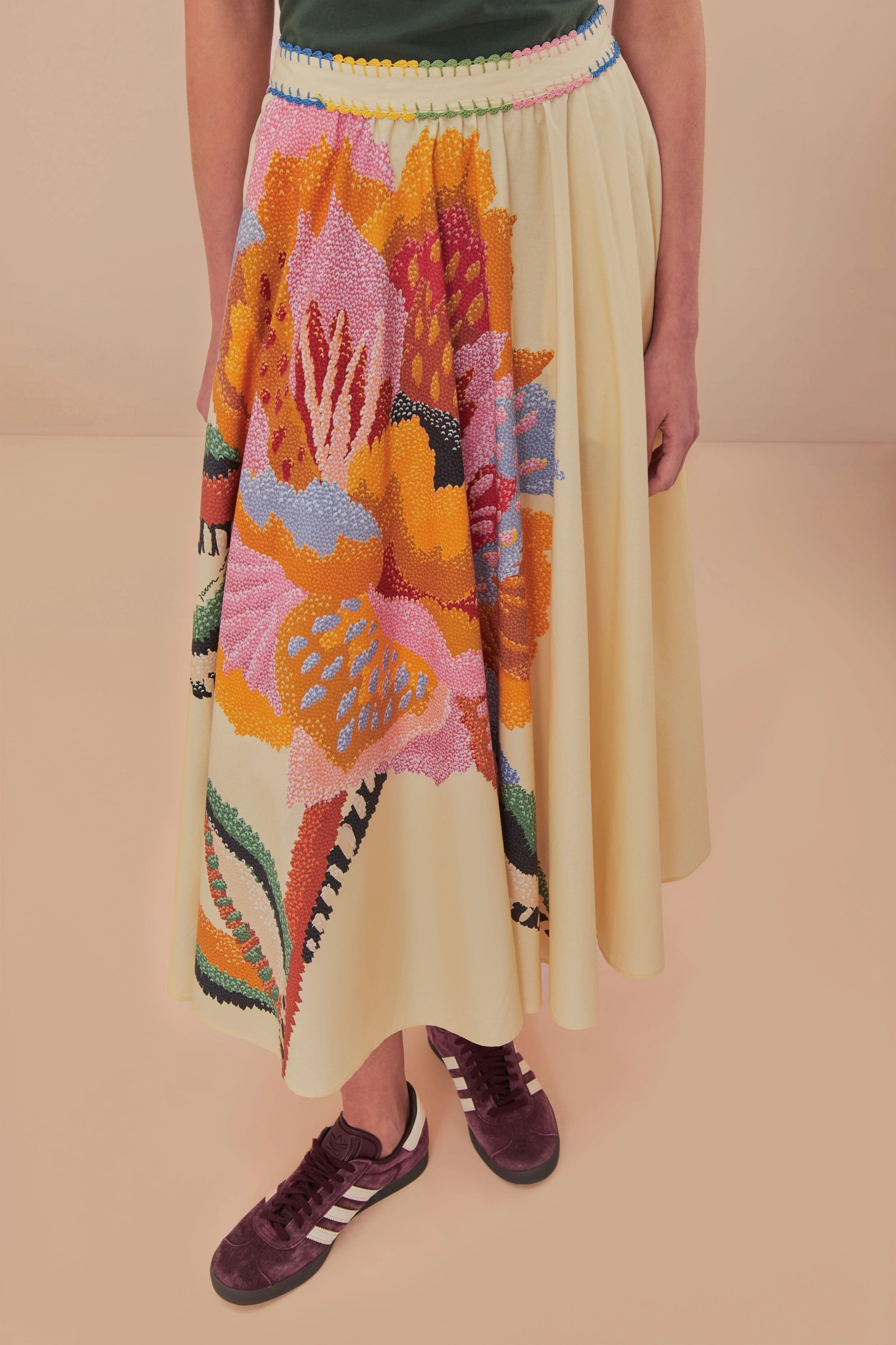 Beige Lucy Floral Maxi Skirt Asymmetrical Cut