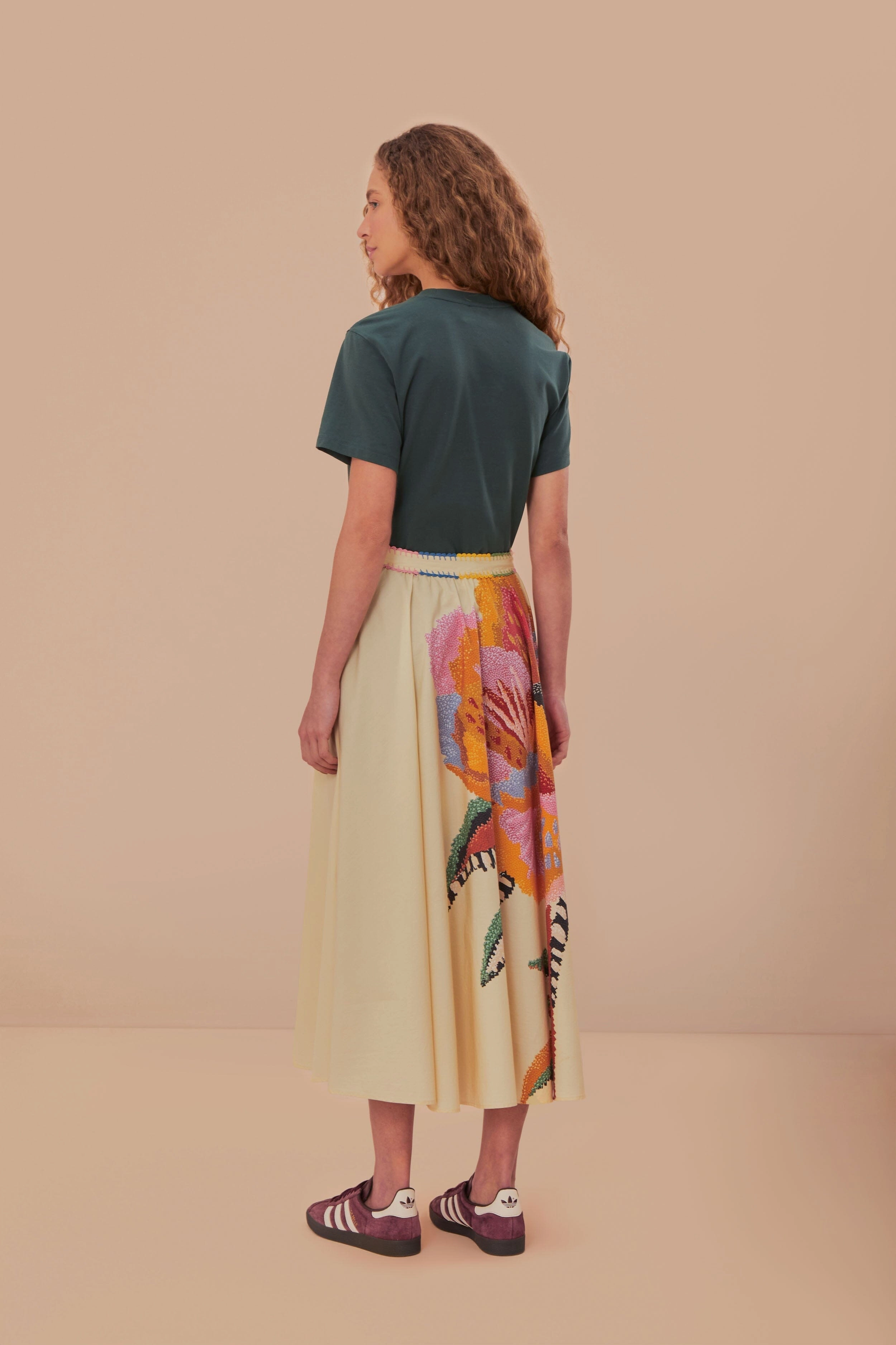 Beige Lucy Floral Maxi Skirt Tiered hem