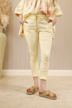 Lurex Tie Magic Pants Lemon Stretch Fit Versatile Layering