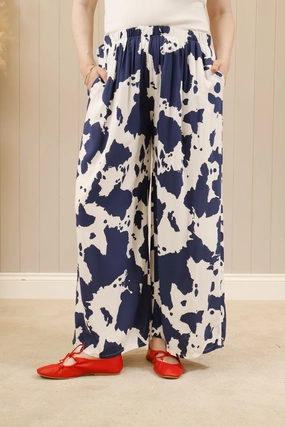 Cow Print Trousers Navy Quick Comfort Design