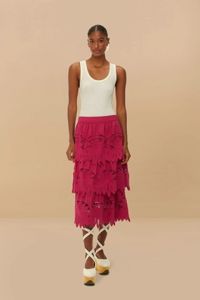 Pink Daisy Embroidered Midi Skirt Global Inspiration