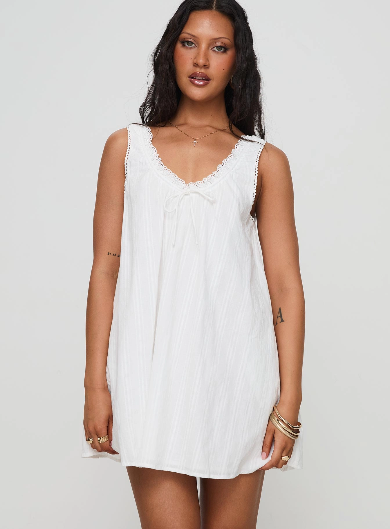Antiquity Swing Mini Dress White Effortless Vibe