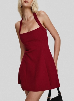 Alyn Halter Mini Dress Wine Red Classic Fit A-Line