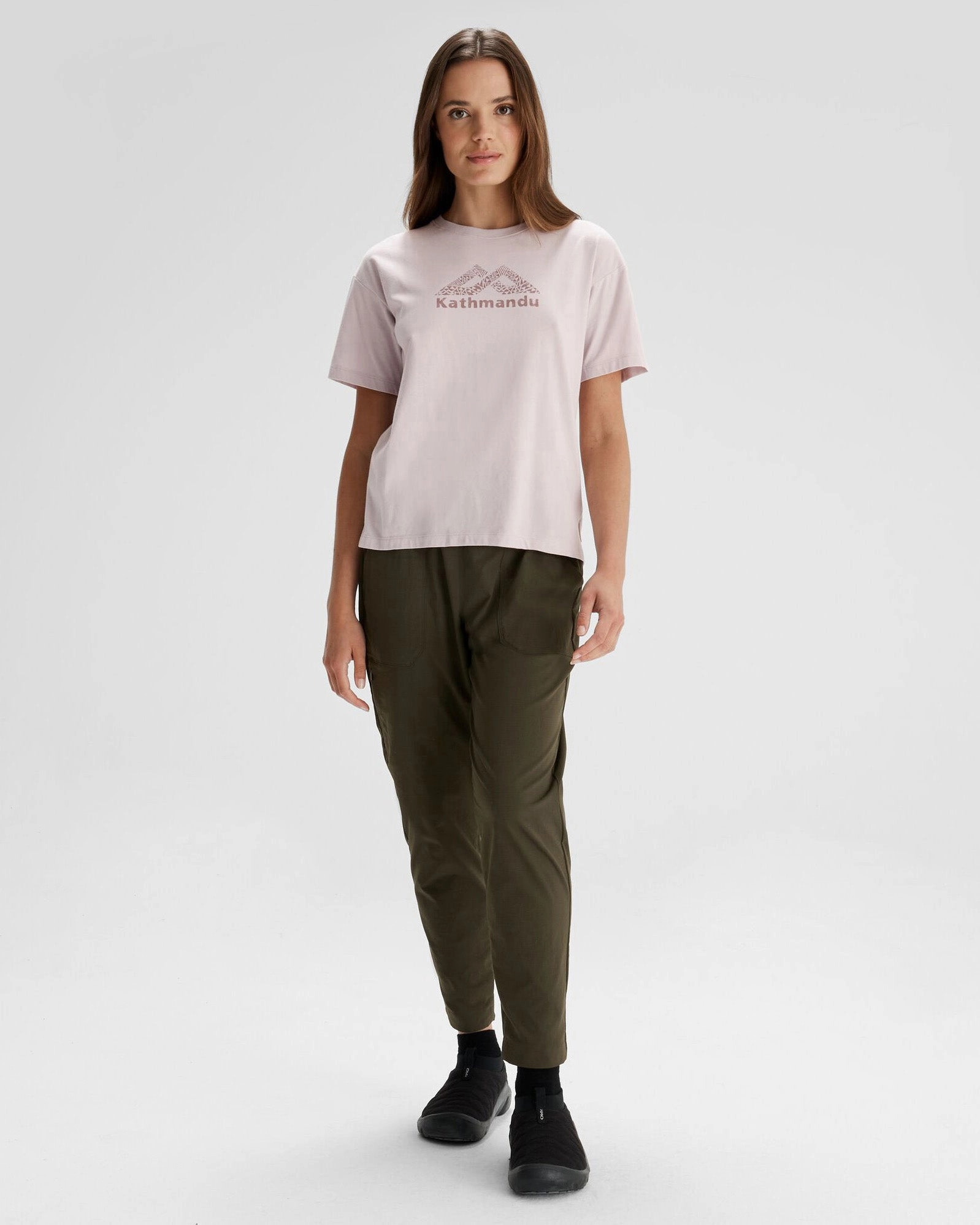 Women's Kathmandu Logo x Simon Beck Organic Cotton T-shirt - Dove Colorfast Dye