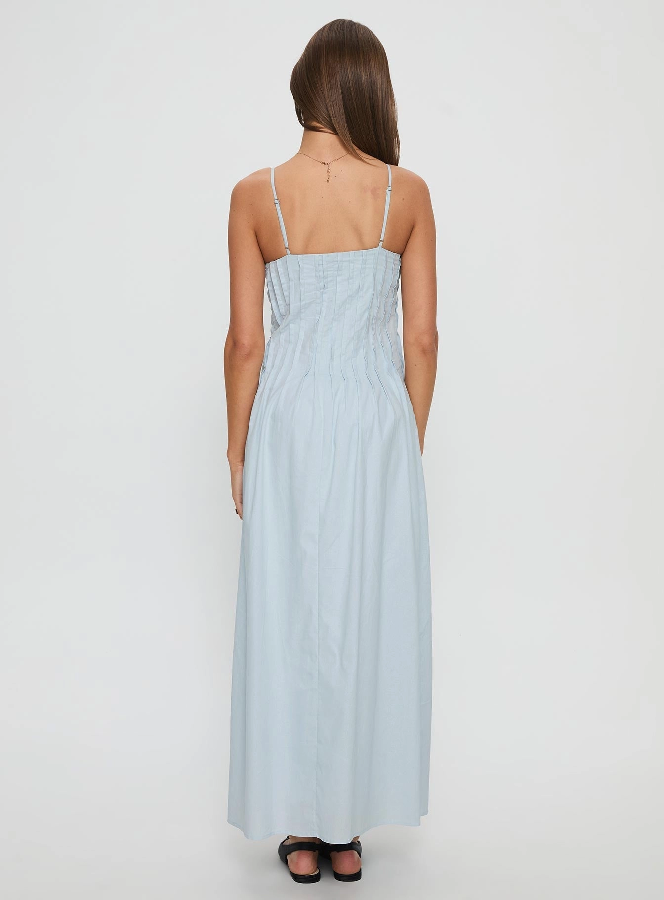 Adriela Pleat Maxi Dress Blue Puff-Sleeve Matte Look