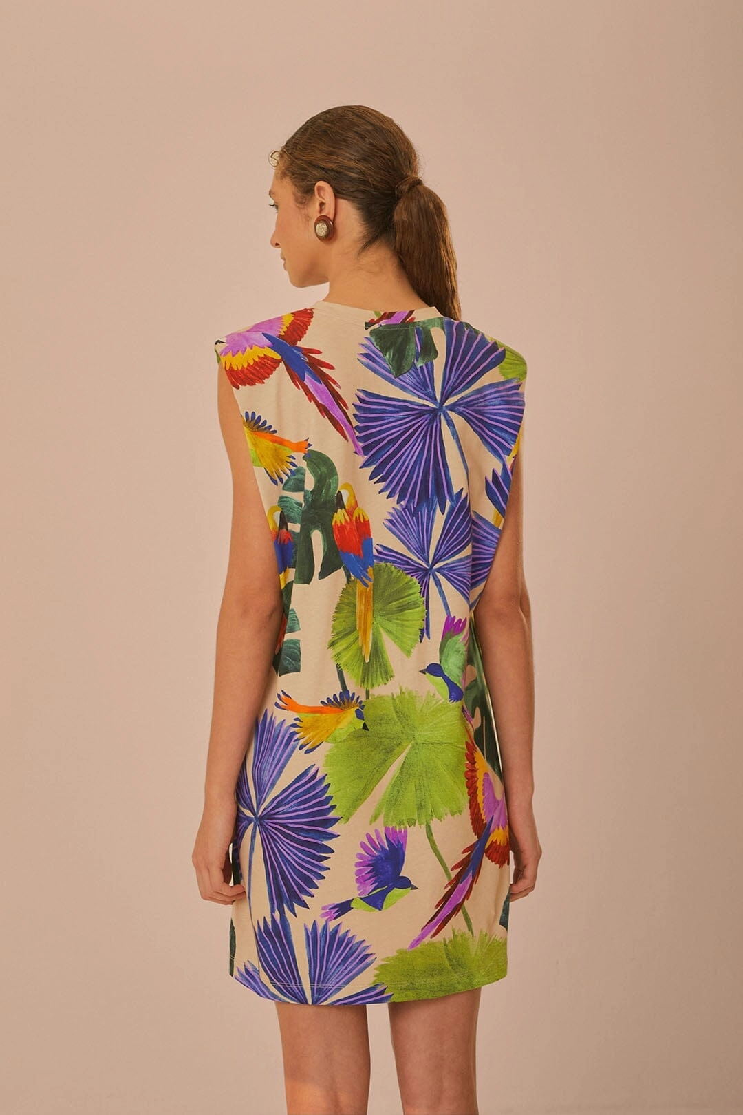 Sand Macaw Jungle Organic Cotton T-Shirt Dress Elegant