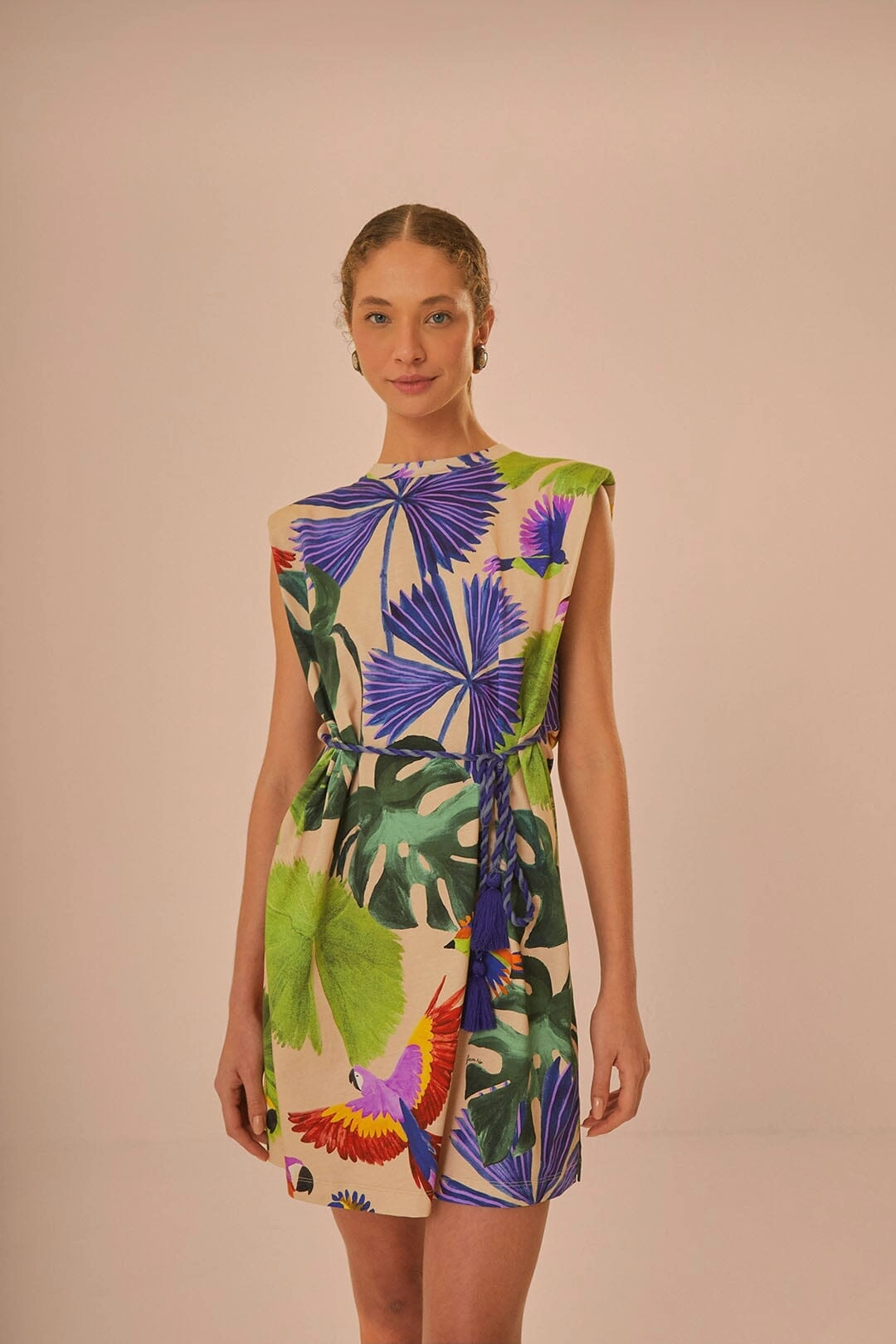 Sand Macaw Jungle Organic Cotton T-Shirt Dress Soft Comfort Wear