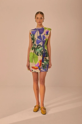 Cozy Vibes Sand Macaw Jungle Organic Cotton T-Shirt Dress