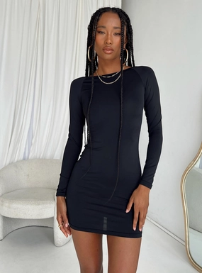 Linen Vibe Gatewood Long Sleeve Mini Dress Black