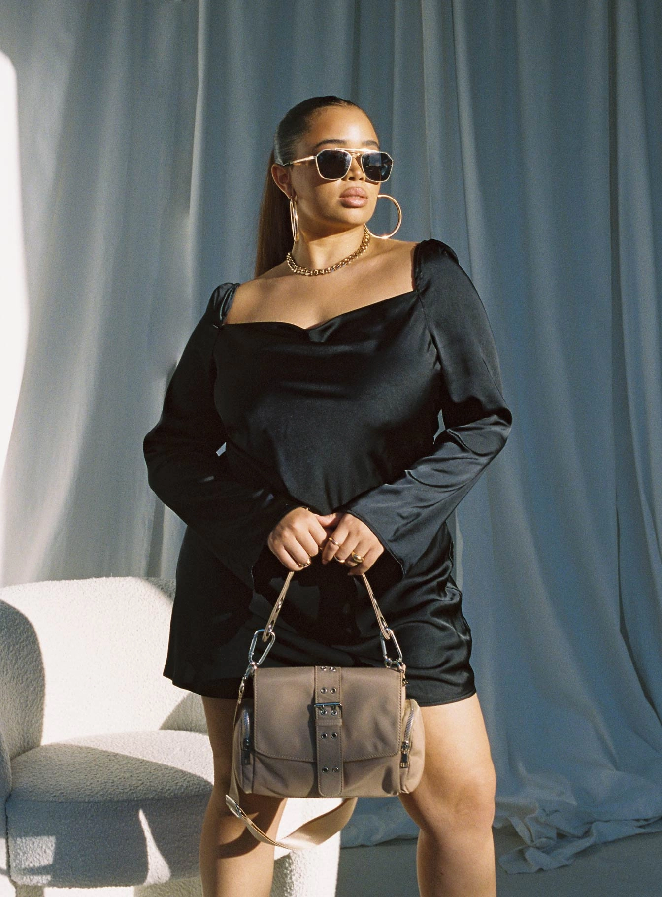 Star Power Mini Dress Black Curve Color-Blocked