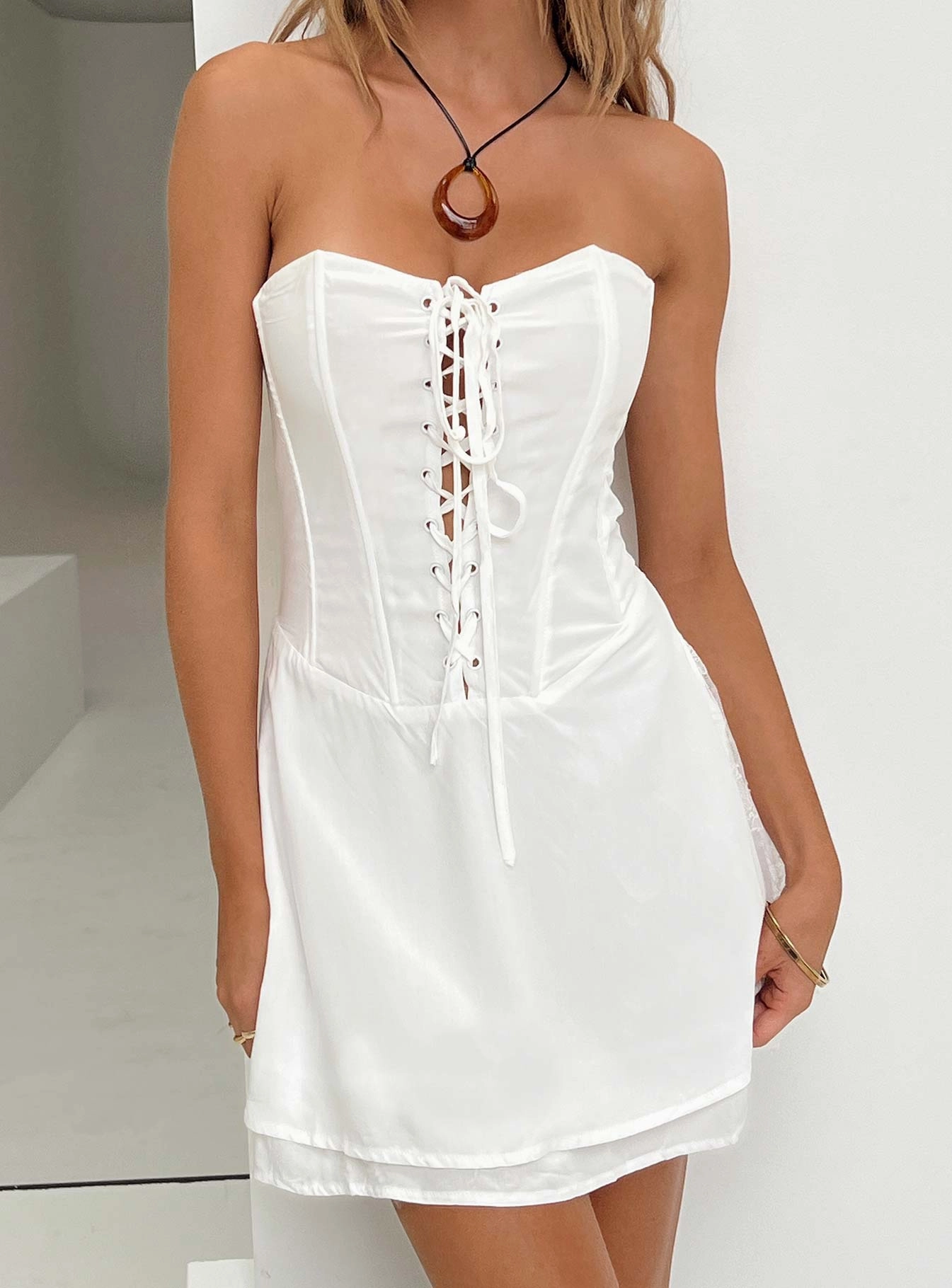 Fashionable Cut Smart Design Peroli Corset Mini Dress White