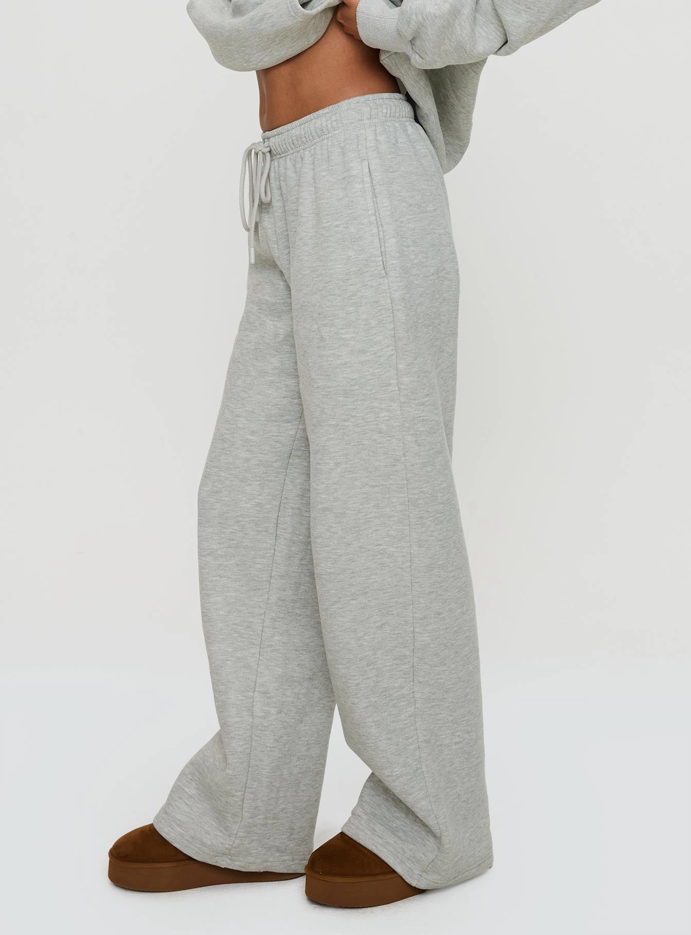 Princess Polly Wide Leg Track Pant Bubble Text Grey Marle / Green OdorResistant
