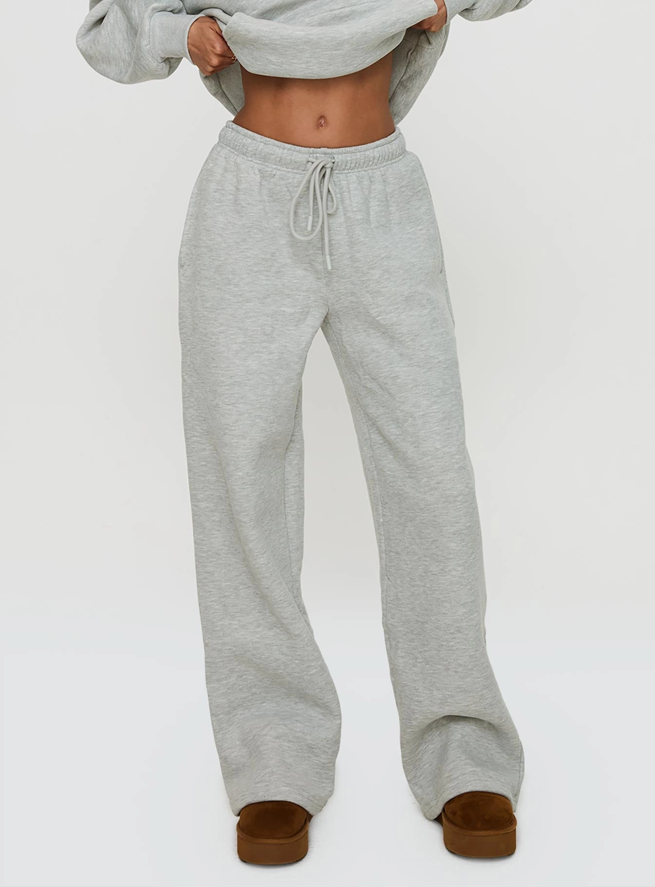 Princess Polly Wide Leg Track Pant Bubble Text Grey Marle / Green MachineWashable