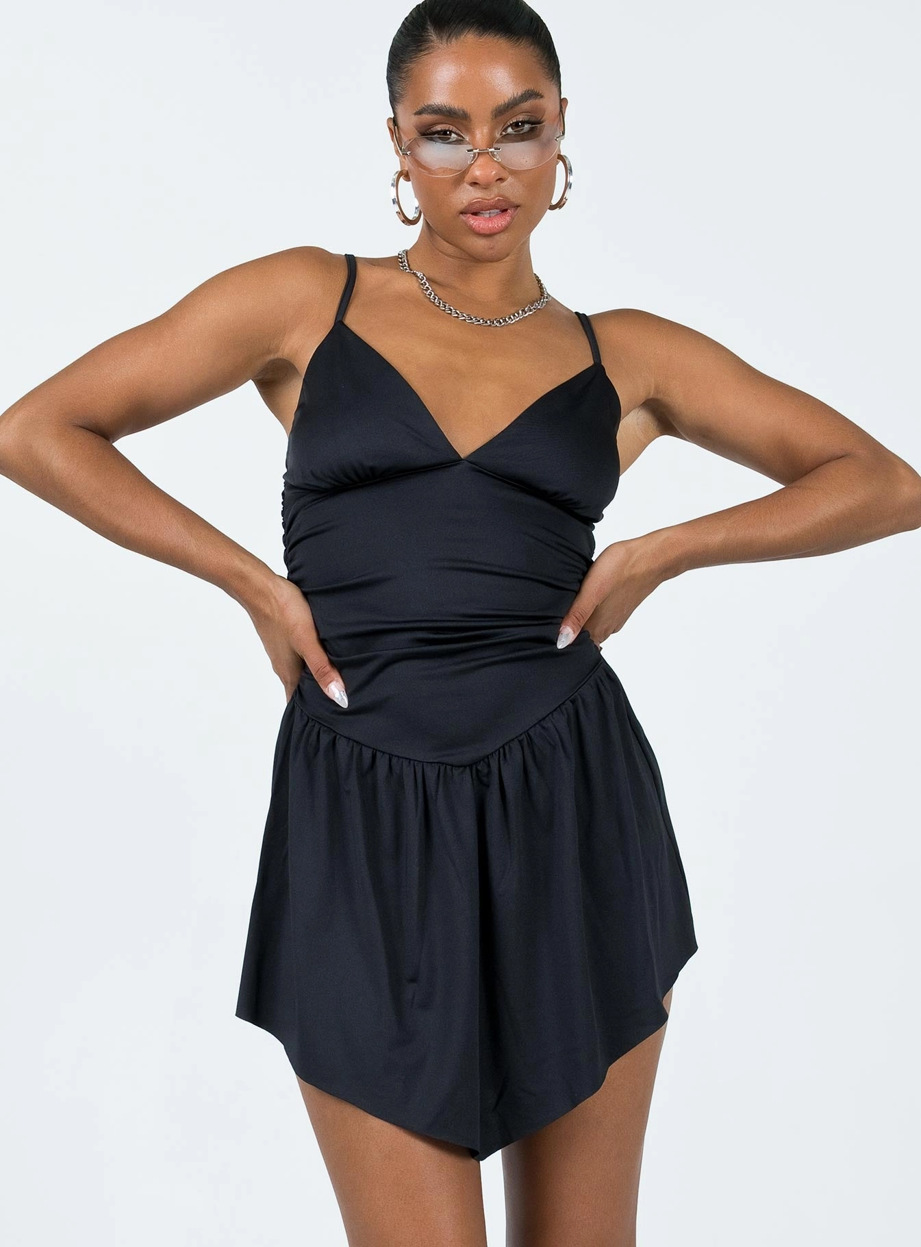 Modern Wear Hidden-Pocket Welsh Mini Dress Black