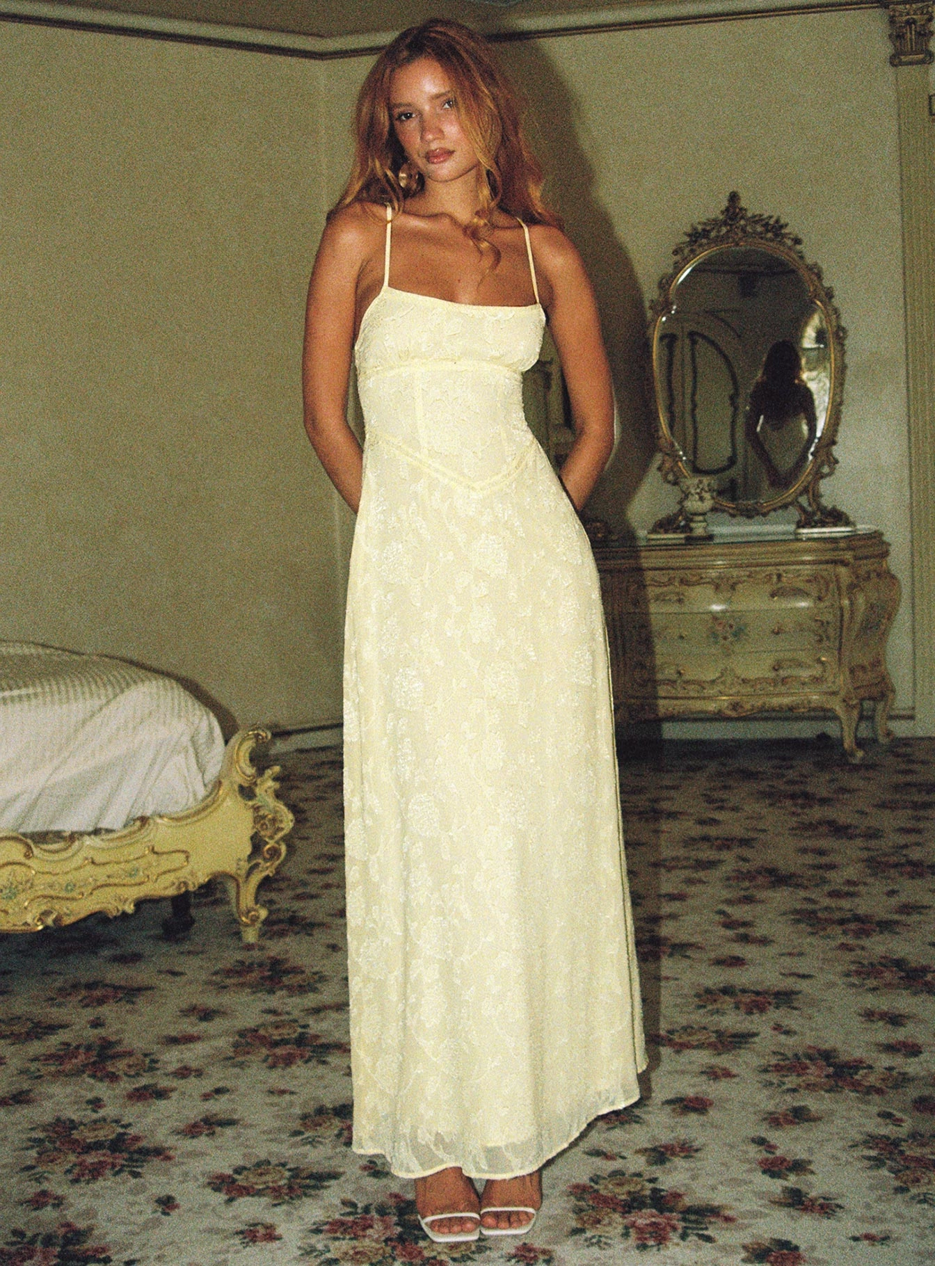 South Of France Maxi Dress Yellow Petite button detail