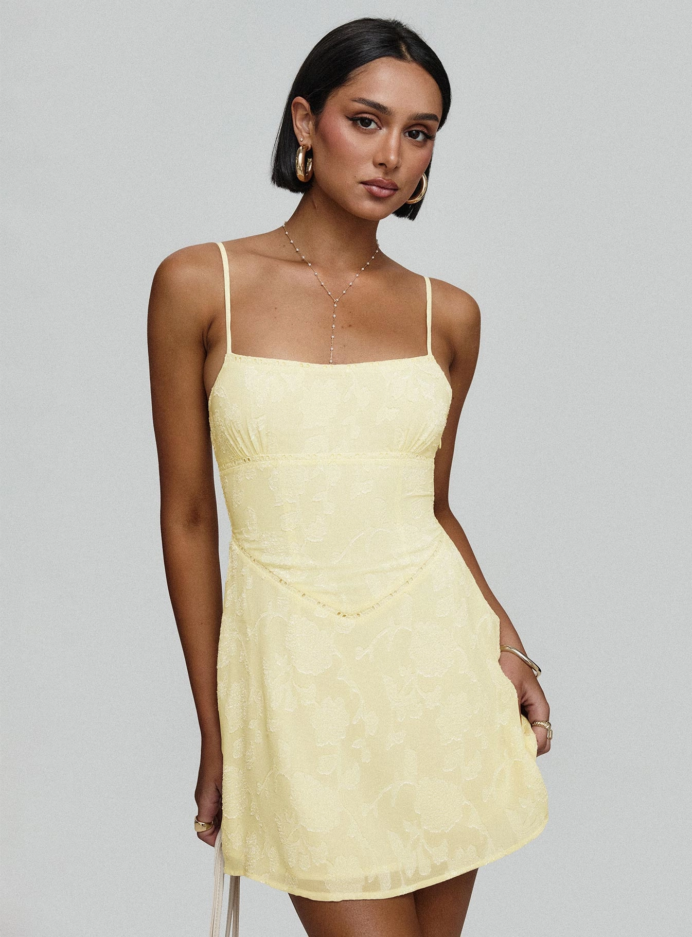 Relaxed Finish Bohemian-Style South Of France Mini Dress Yellow