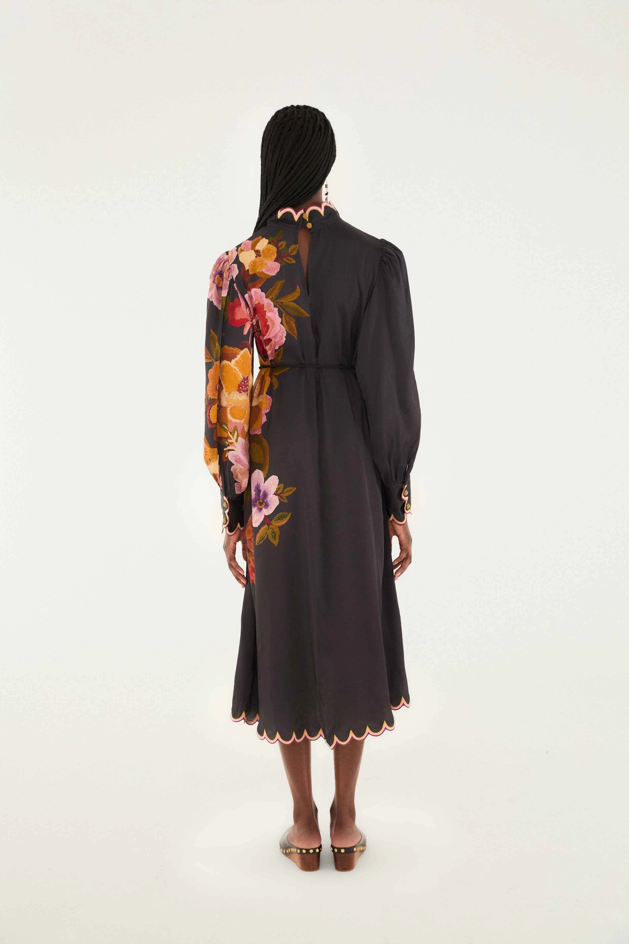 Sparkling Duds Black Chenille Flowers Lenzing? Ecovero? Viscose Midi Dress Quiet Glow