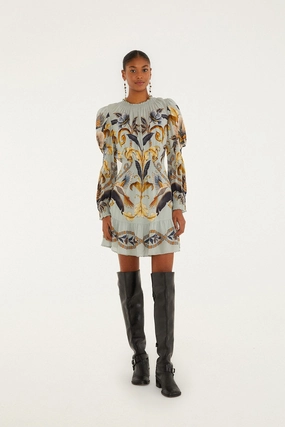 Layering Comfort Move Easy Sparkling Sets Blue Snake Garden Long Sleeve Mini Dress