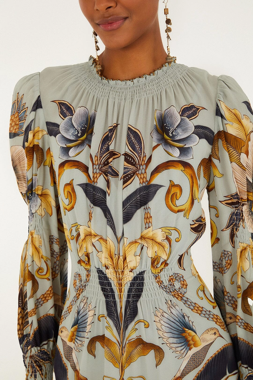 Sparkling Sets Blue Snake Garden Long Sleeve Mini Dress Perfectly Fit Look Wardrobe-Staple