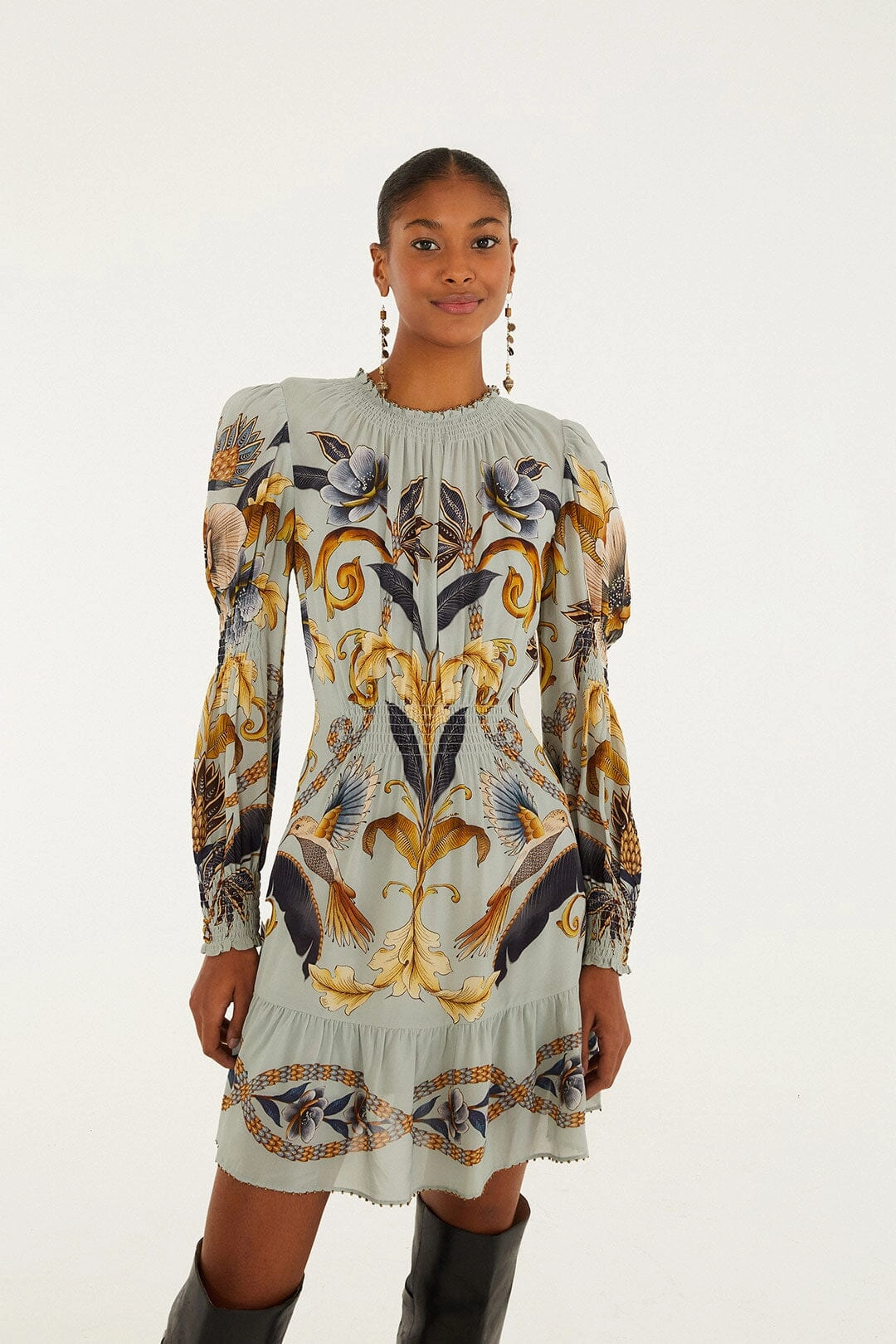 Sparkling Sets Blue Snake Garden Long Sleeve Mini Dress Breezy Fit