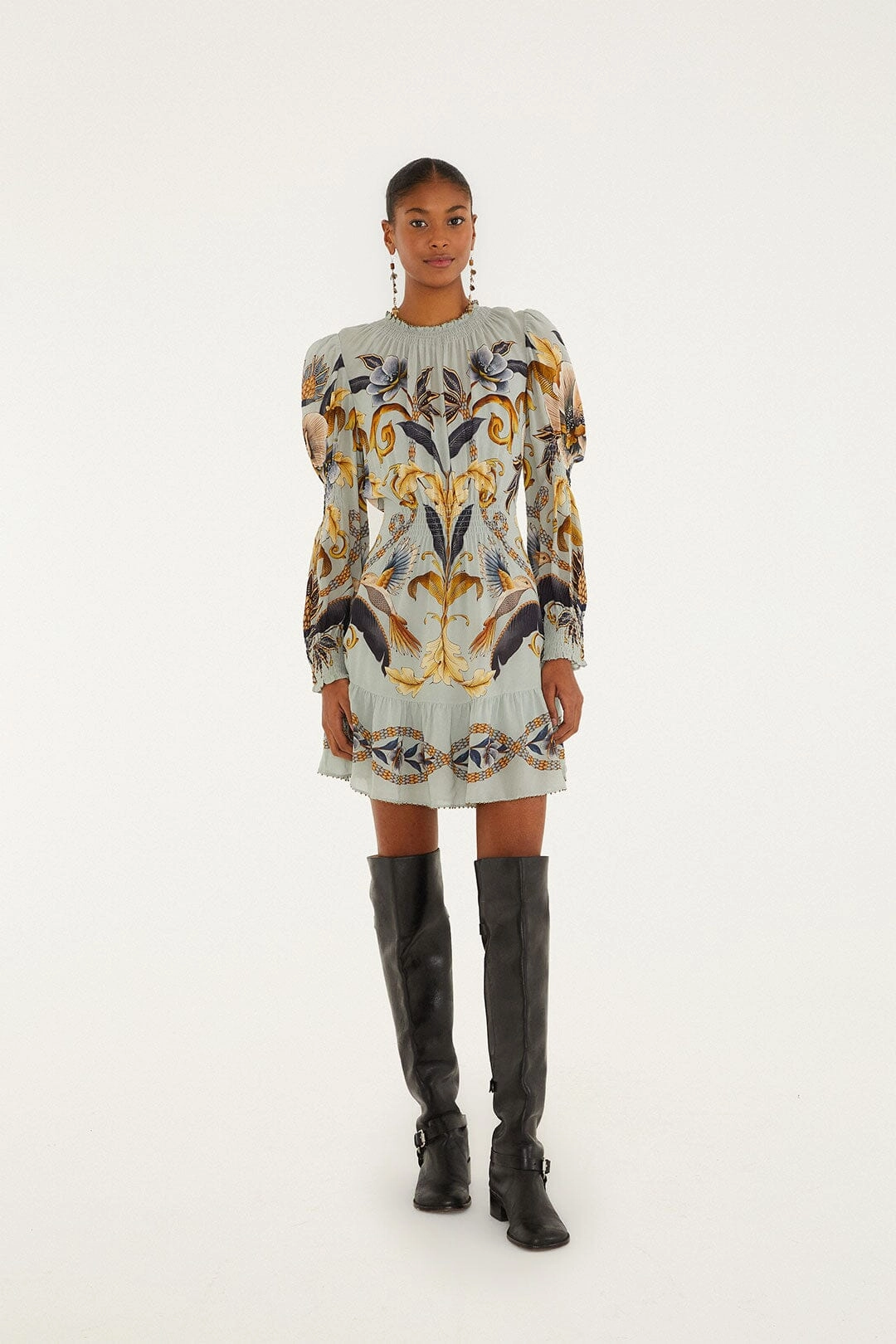 Sparkling Sets Blue Snake Garden Long Sleeve Mini Dress Sweetheart-Neck Versatile party outfit