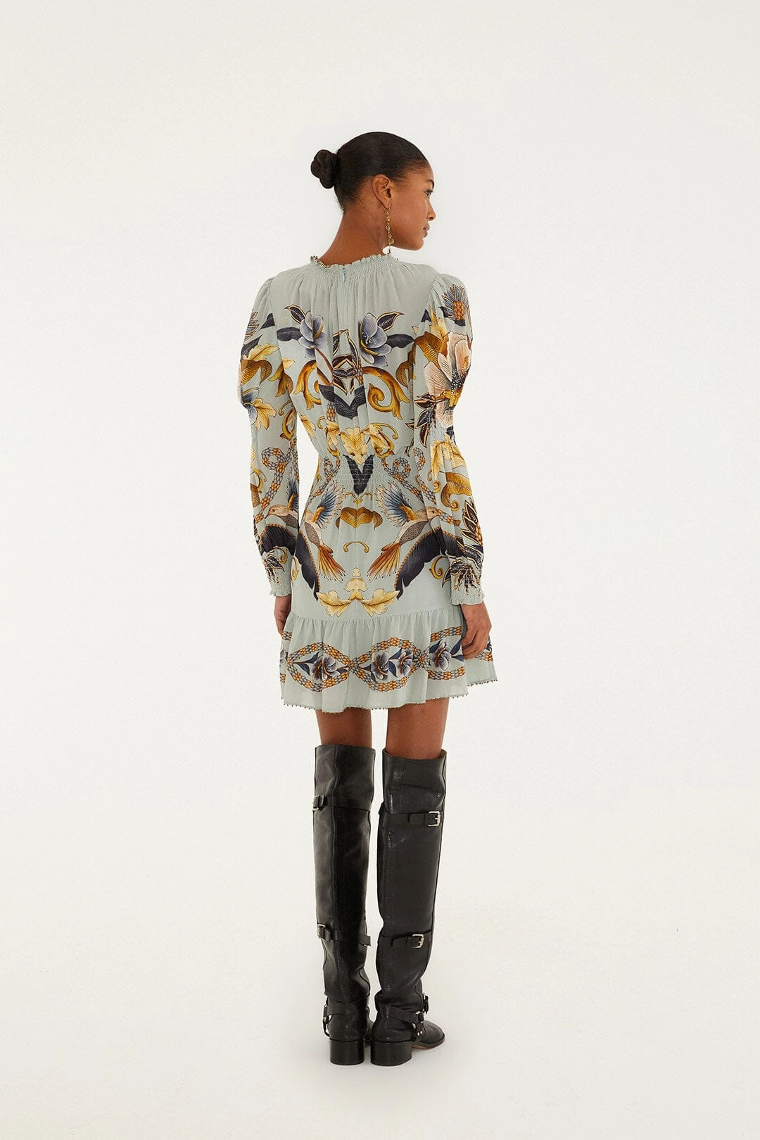 Sparkling Sets Blue Snake Garden Long Sleeve Mini Dress Daily Chic Celebrity-Inspired