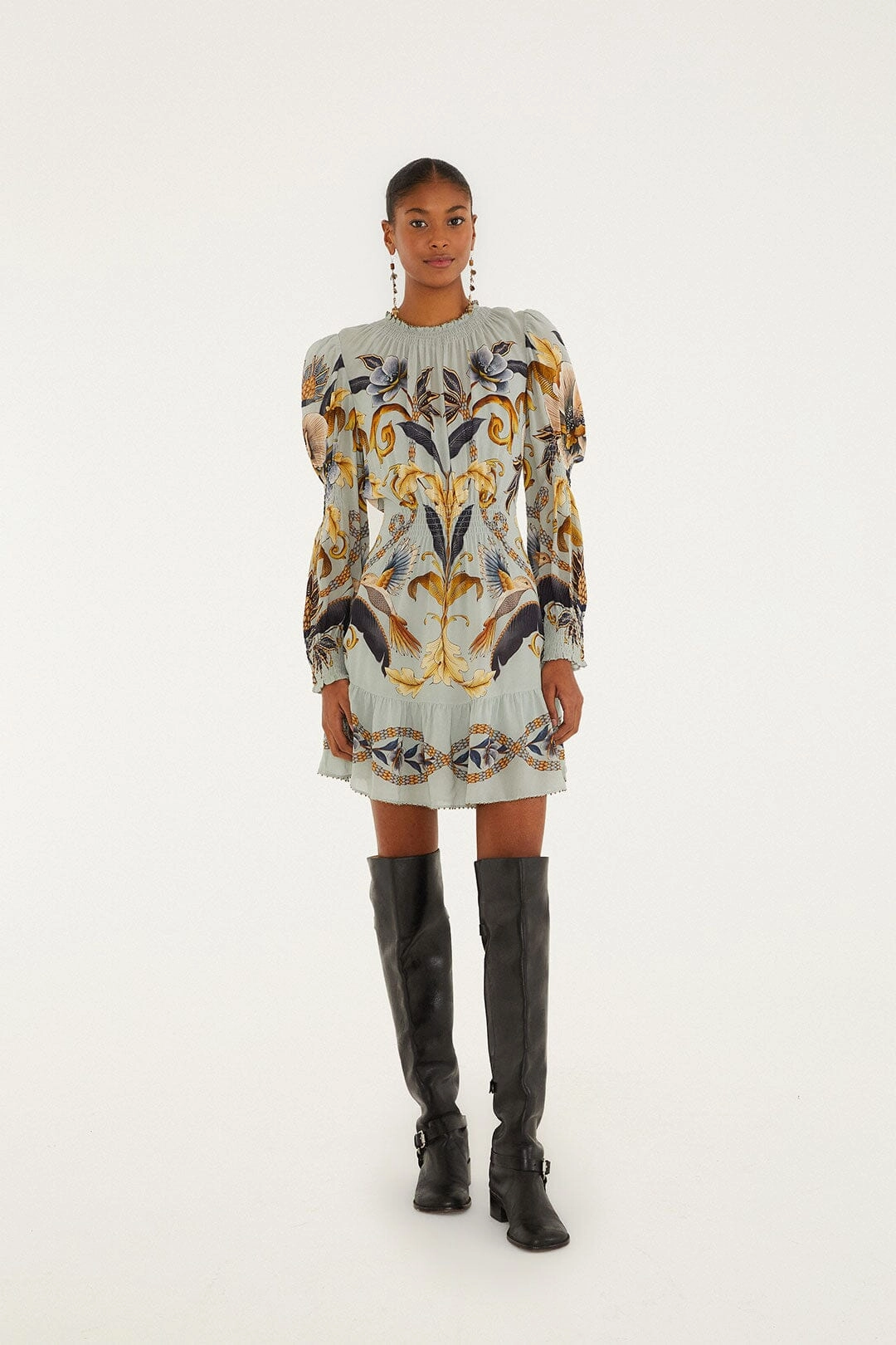 Layering Comfort Move Easy Sparkling Sets Blue Snake Garden Long Sleeve Mini Dress
