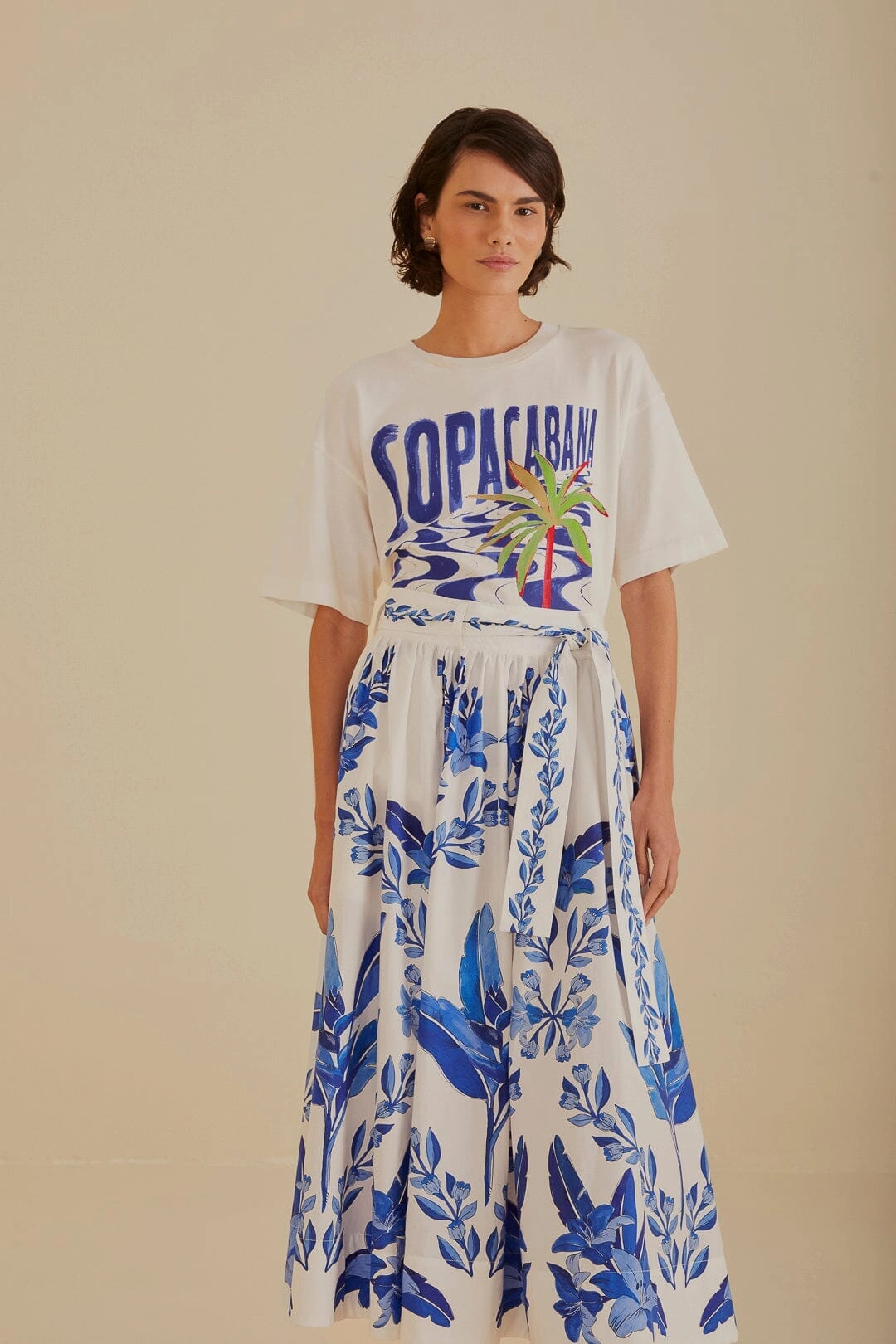 Off-White Blue Yard Organic Cotton Midi Skirt Monochrome Outfit